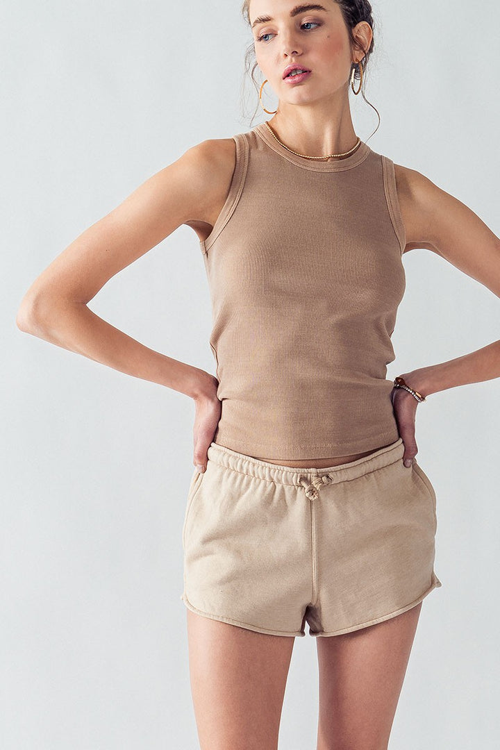 Ribbed Sleeveless Tank Top with Crew Neckline in Timeless Taupe - Women's Wholesale Tanks & Camis | Trend Notes