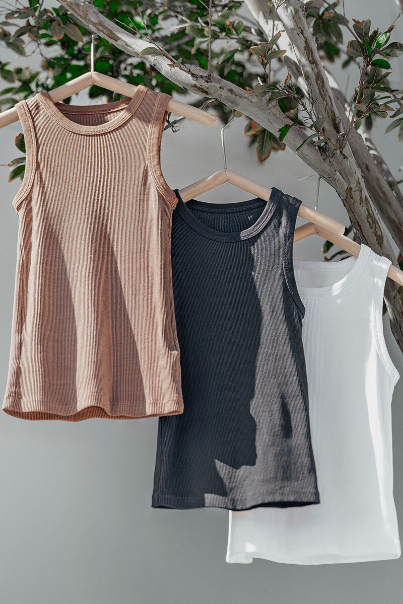 Ribbed Sleeveless Tank Top with Crew Neckline in Timeless Taupe - Women's Wholesale Tanks & Camis | Trend Notes