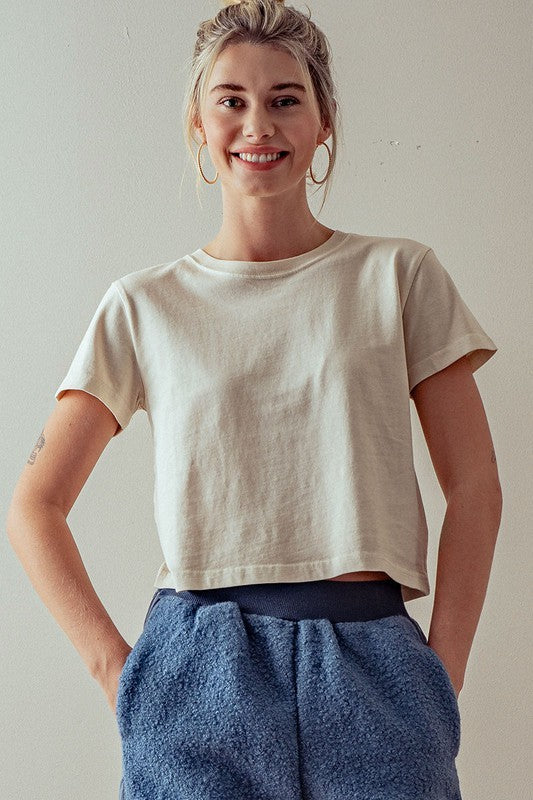 Mineral Wash Classic Short Sleeve Crop Top Tee in Chalk - Women's Wholesale T-Shirts & Polos | Trend Notes