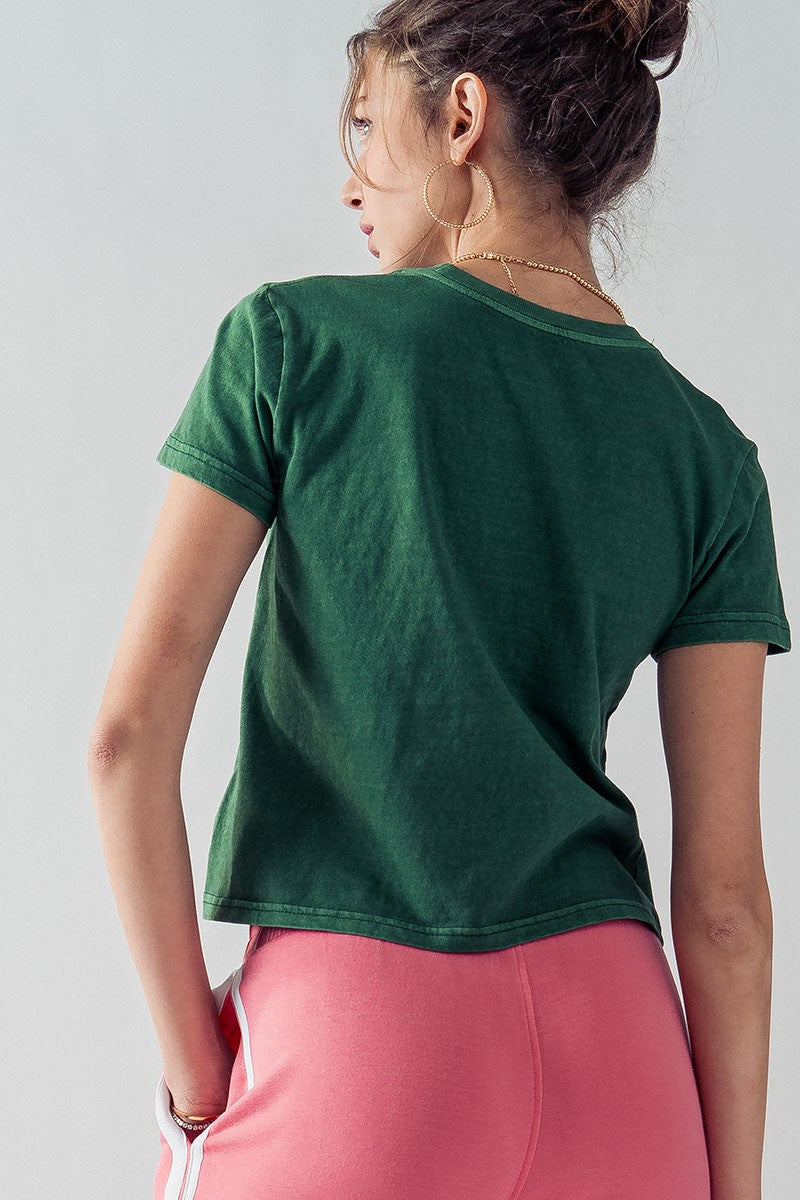 Mineral Wash Classic Short Sleeve Crop Top Tee in Deep Emerald - Women's Wholesale T-Shirts & Polos | Trend Notes
