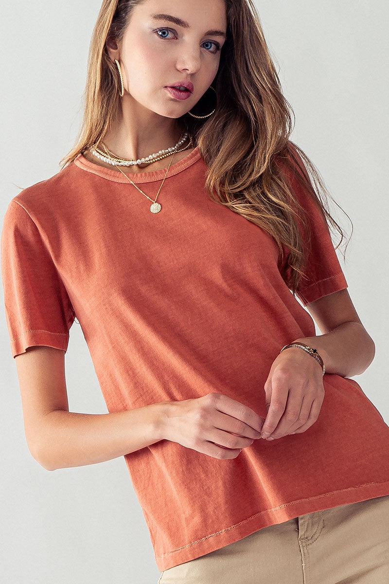 Pigment Washed Classic Crew Neck Cotton Tee in Clay - Women's Wholesale T-Shirts & Polos | Trend Notes