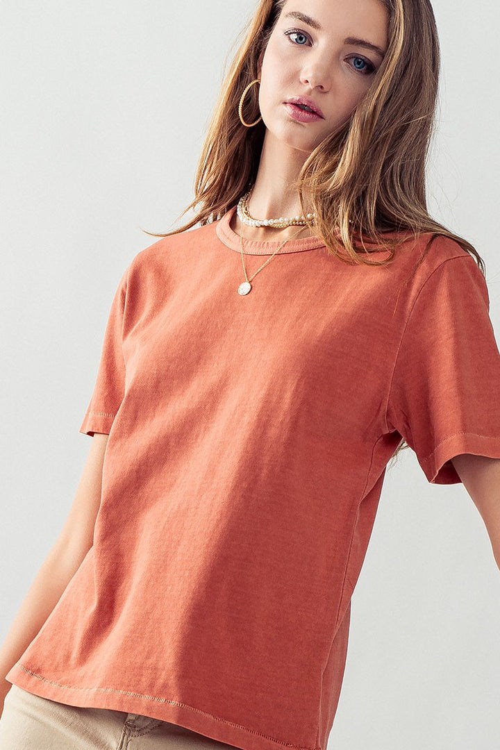 Pigment Washed Classic Crew Neck Cotton Tee in Clay - Women's Wholesale T-Shirts & Polos | Trend Notes