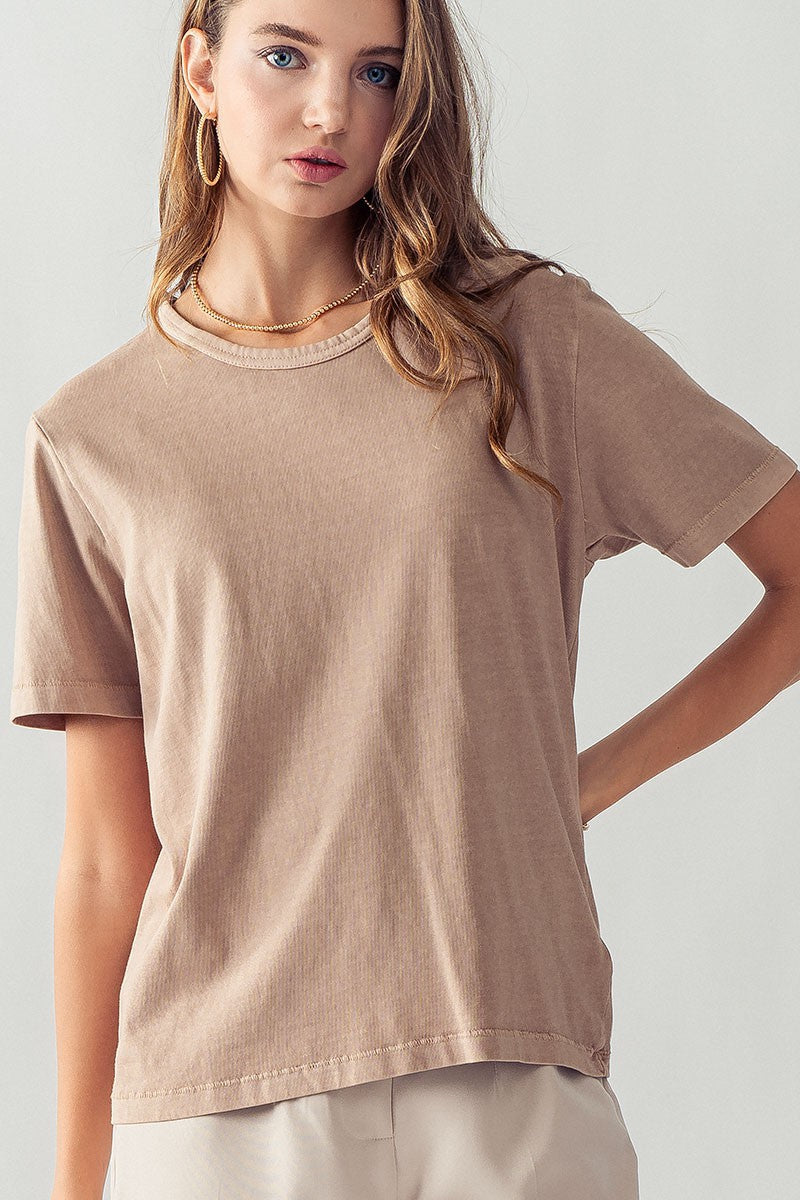 Pigment Washed Classic Crew Neck Cotton Tee in Timeless Taupe - Women's Wholesale T-Shirts & Polos | Trend Notes
