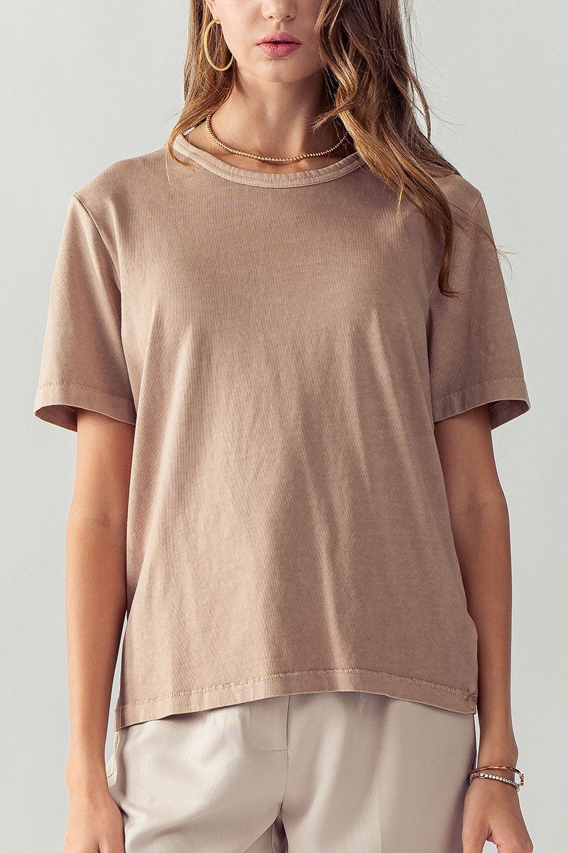Pigment Washed Classic Crew Neck Cotton Tee in Timeless Taupe - Women's Wholesale T-Shirts & Polos | Trend Notes