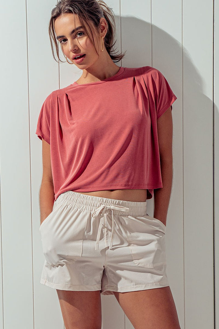 Relaxed Short Sleeve Cropped Everyday Top in Brick - Women's Wholesale T-Shirts & Polos | Trend Notes