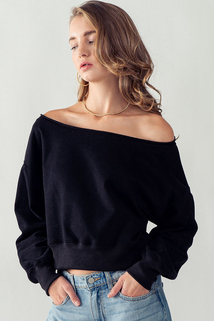 OFF SHOULDER SWEATSHIRT in Black - Women's Wholesale T-Shirts & Polos | Trend Notes