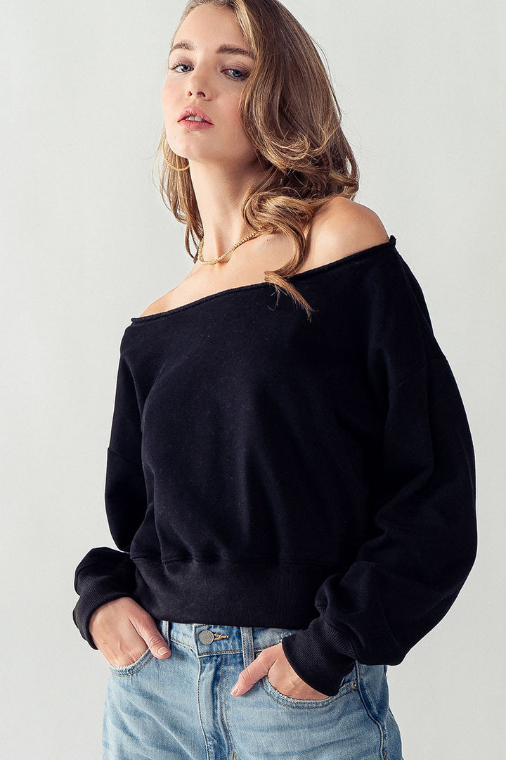 OFF SHOULDER SWEATSHIRT in Black - Women's Wholesale T-Shirts & Polos | Trend Notes