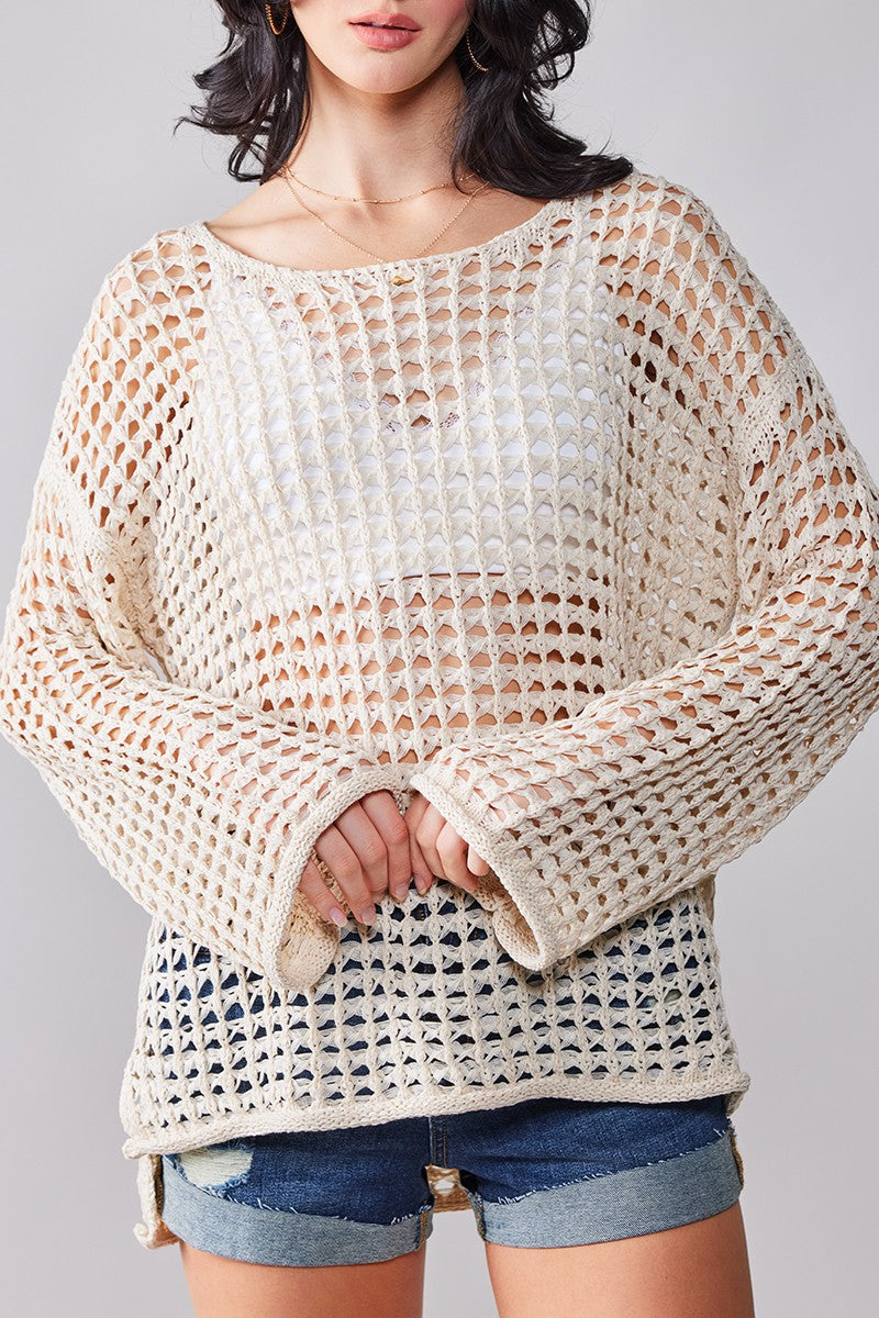 Lightweight Crochet Knit Top for Summer in Natural - Women's Wholesale T-Shirts & Polos | Trend Notes
