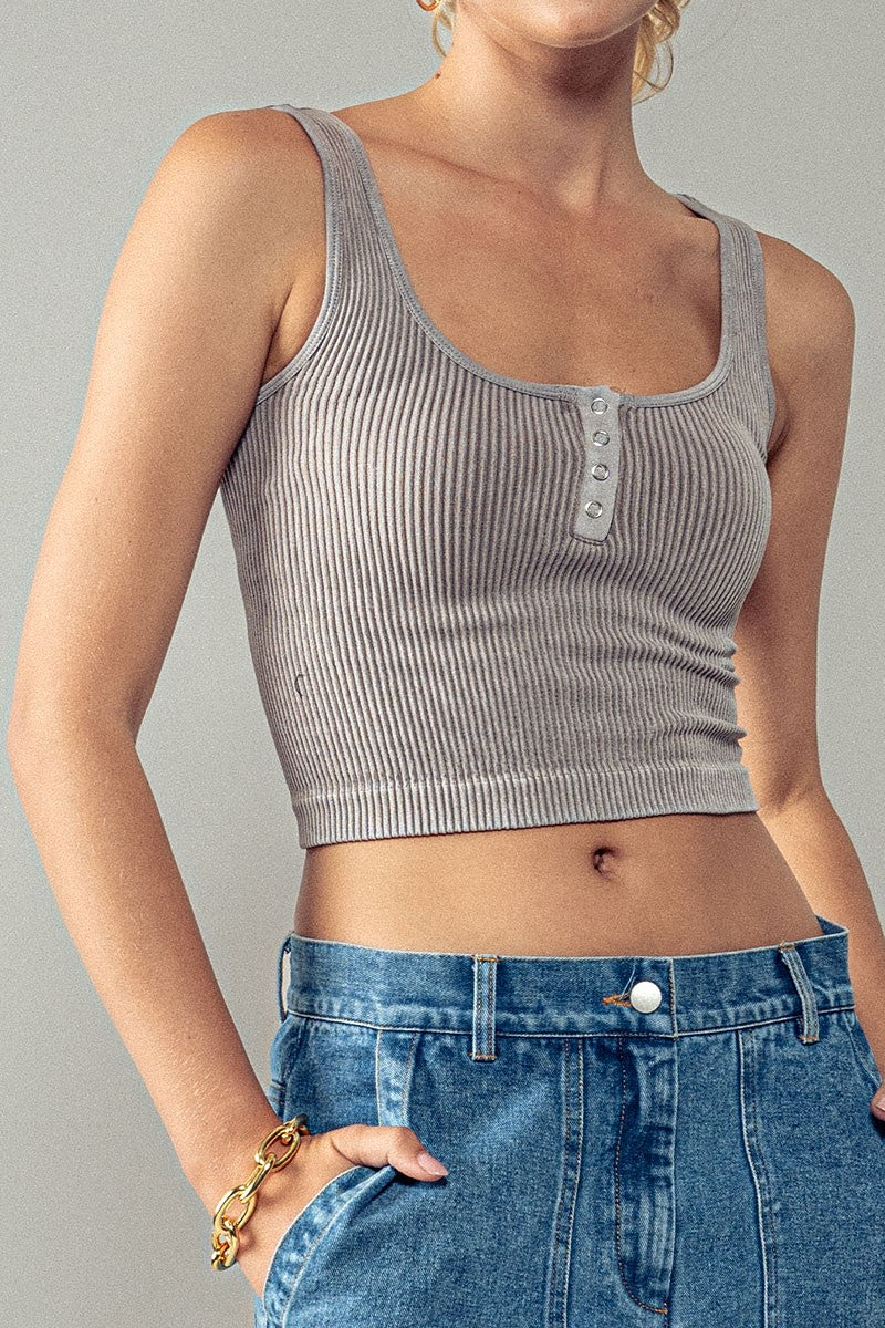 Vintage Mineral Washed Seamless Cropped Tank Top in Mocha - Women's Wholesale Tanks & Camis | Trend Notes