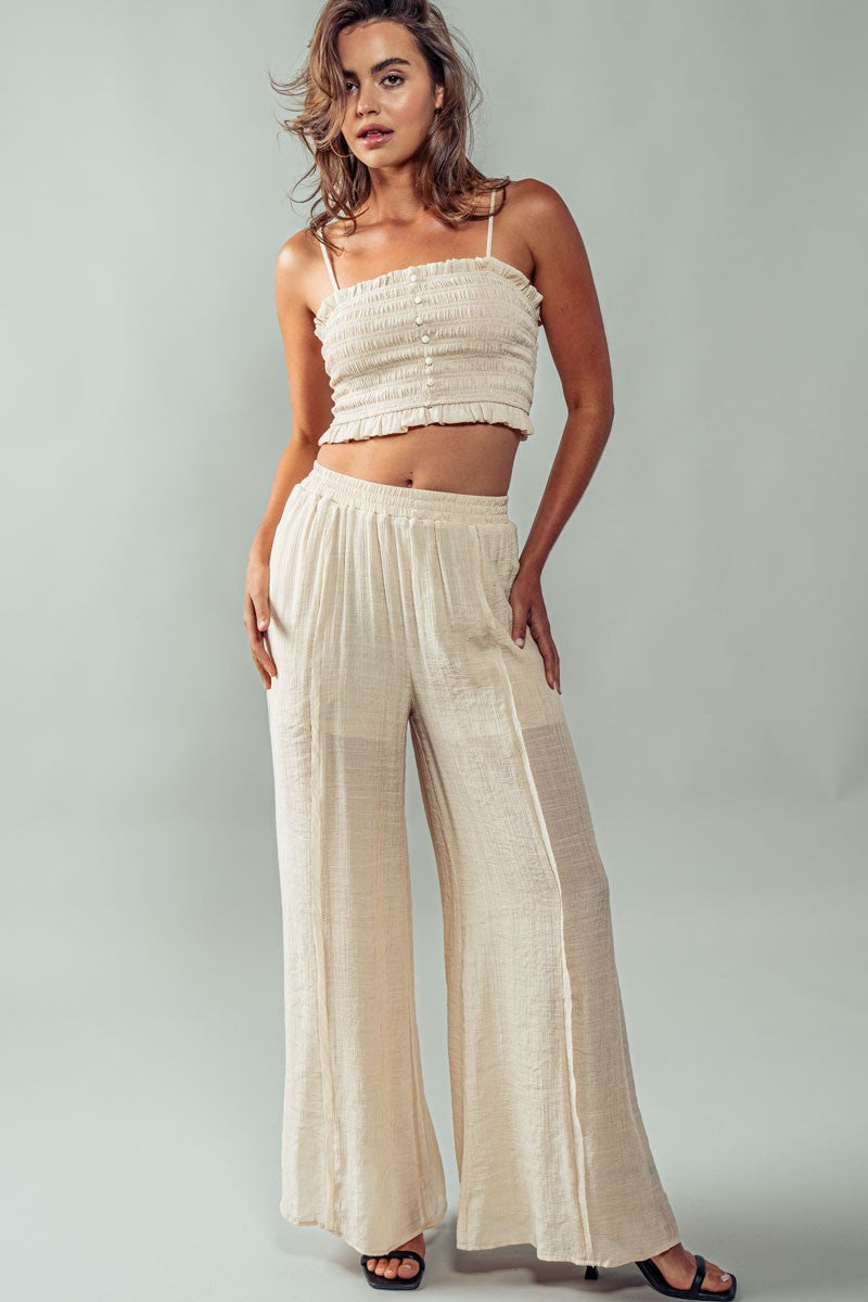 Smocked Ruffle Strap Crop Top - Summer Boho Style in Light Taupe - Women's Wholesale Tanks & Camis | Trend Notes