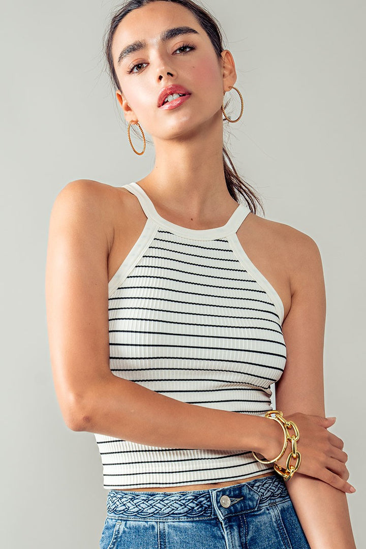 Striped Ribbed Casual Tops for Summer in Black - Women's Wholesale Tanks & Camis | Trend Notes