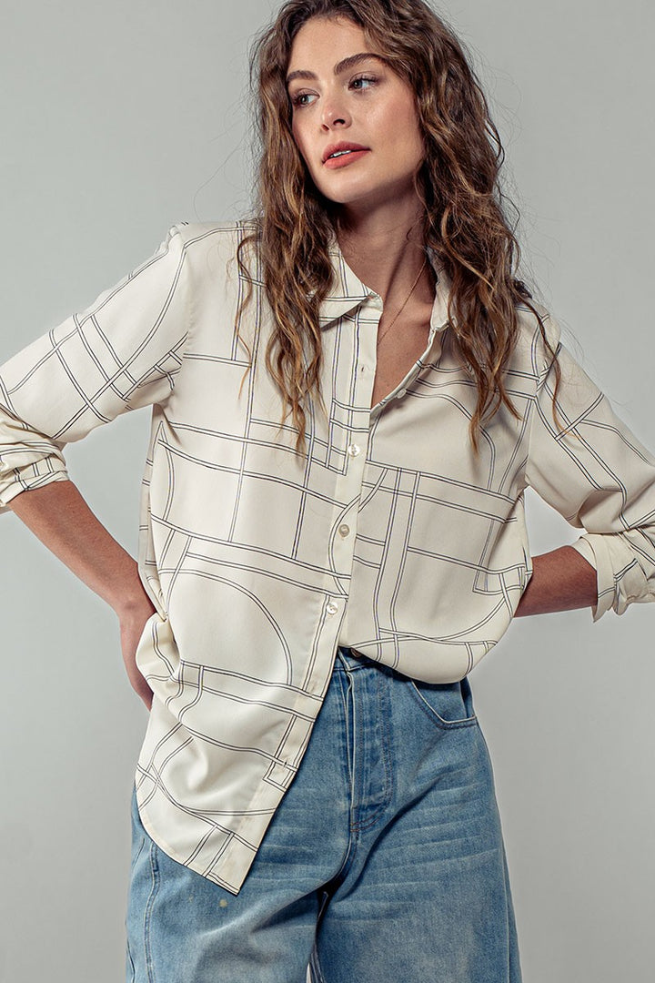 Elusive Pattern Button Up Long Sleeve Shirt in Cream - Women's Wholesale Shirts & Blouses | Trend Notes