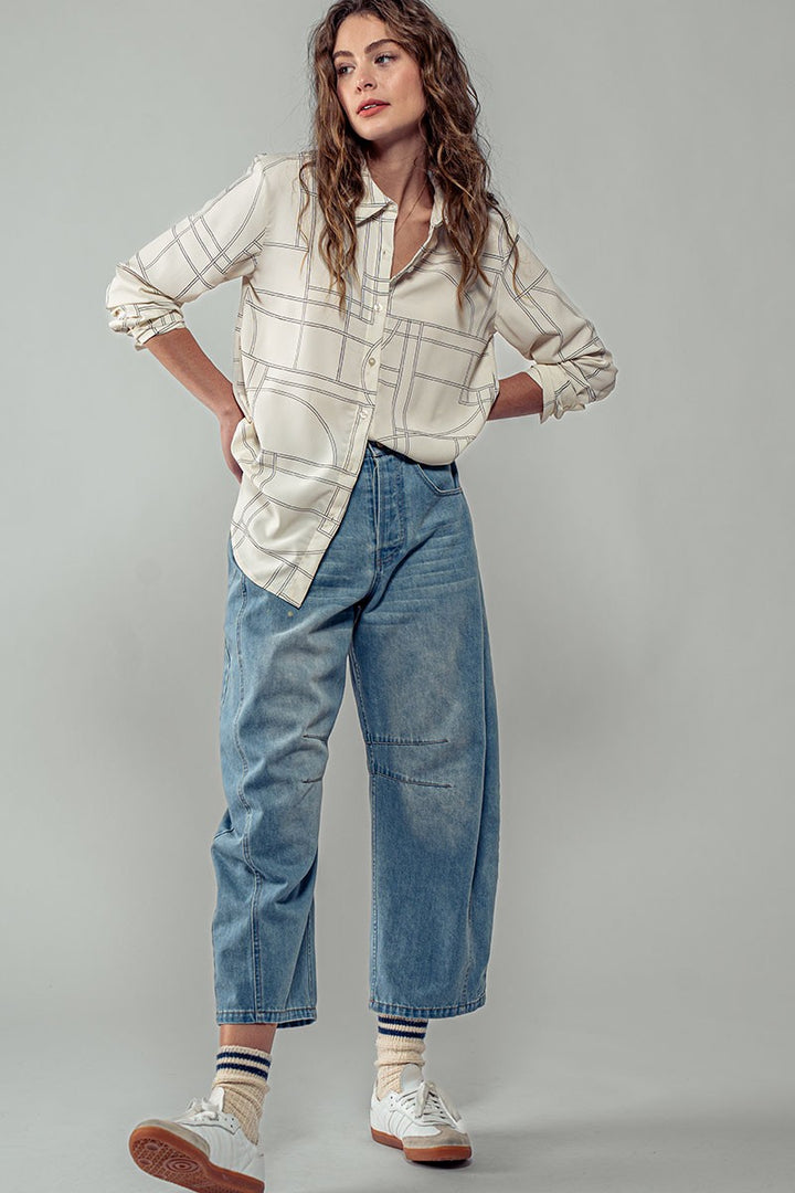 Elusive Pattern Button Up Long Sleeve Shirt in Cream - Women's Wholesale Shirts & Blouses | Trend Notes