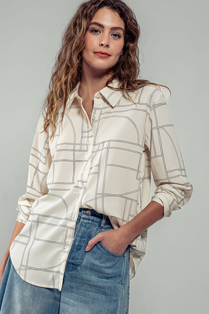 Elusive Pattern Button Up Long Sleeve Shirt in Cream - Women's Wholesale Shirts & Blouses | Trend Notes