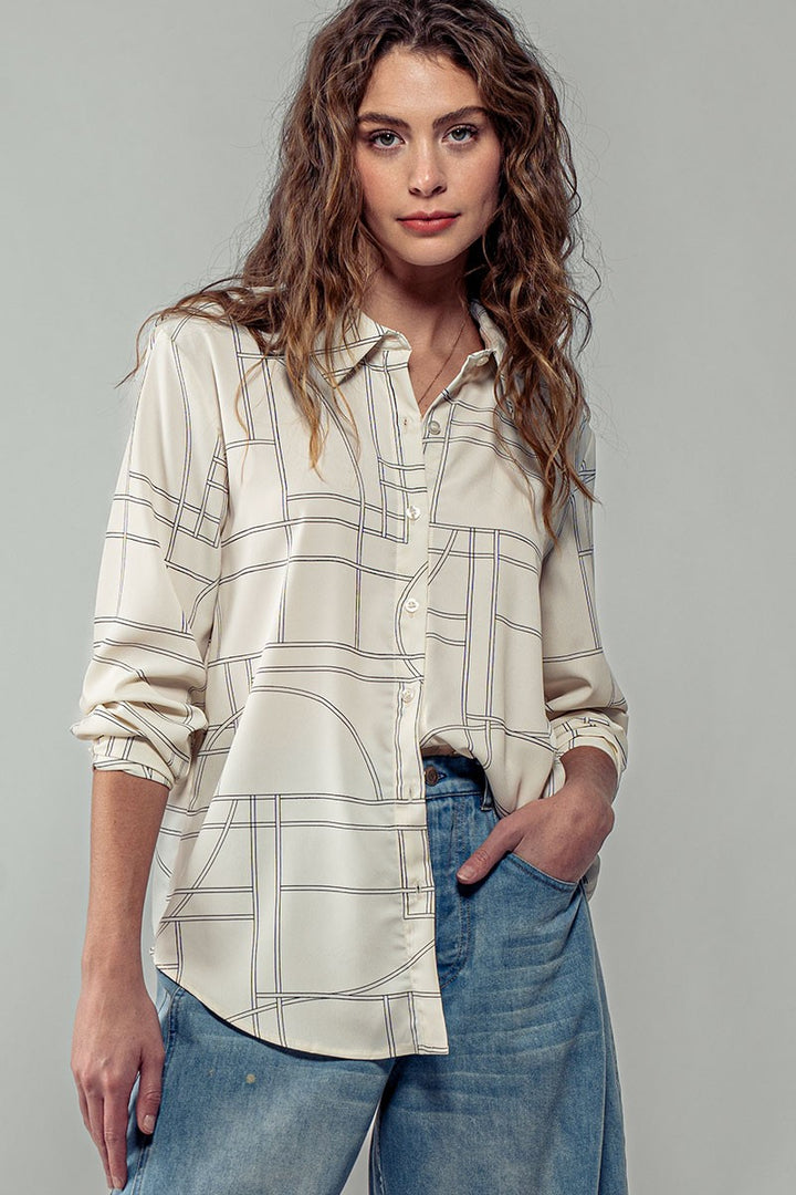 Elusive Pattern Button Up Long Sleeve Shirt in Cream - Women's Wholesale Shirts & Blouses | Trend Notes