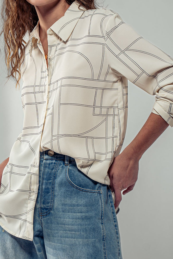 Elusive Pattern Button Up Long Sleeve Shirt in Cream - Women's Wholesale Shirts & Blouses | Trend Notes