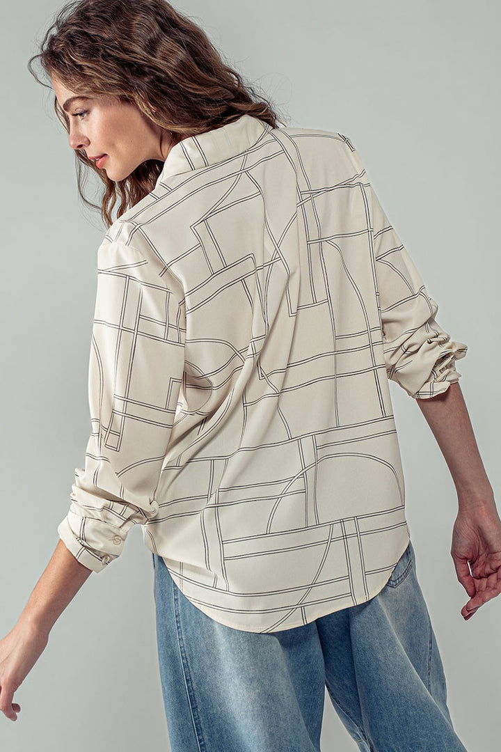 Elusive Pattern Button Up Long Sleeve Shirt in Cream - Women's Wholesale Shirts & Blouses | Trend Notes