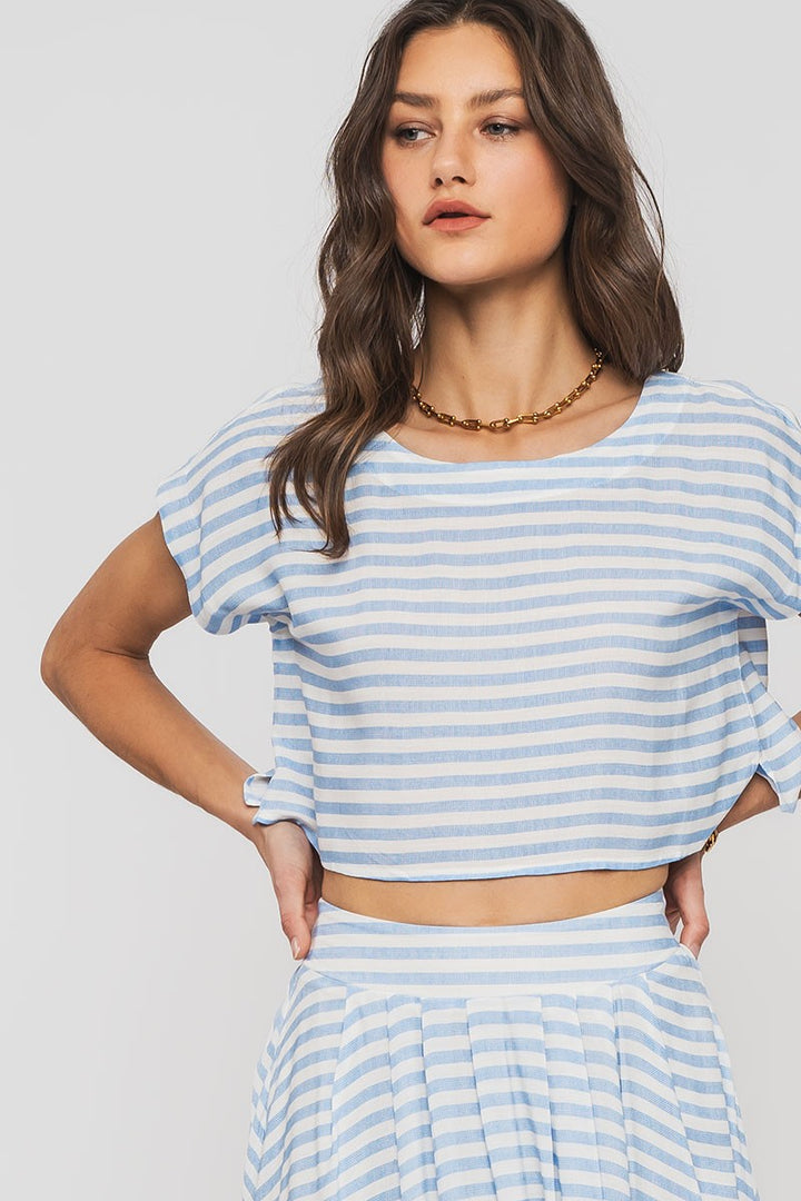 Absorb the Sky Short Sleeve Top in Blue - Women's Wholesale Shirts & Blouses | Trend Notes