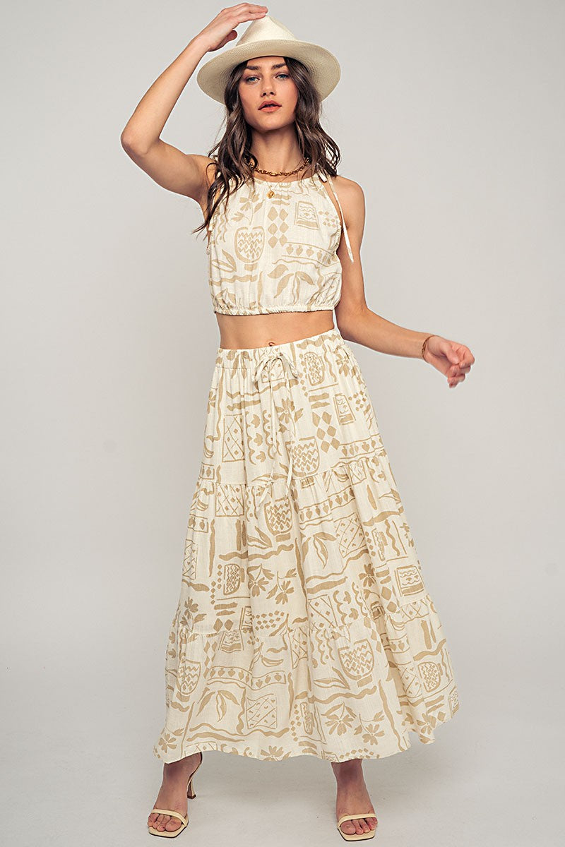 Hieroglyphic Art Cropped Top in Ivory - Women's Wholesale Tanks & Camis | Trend Notes