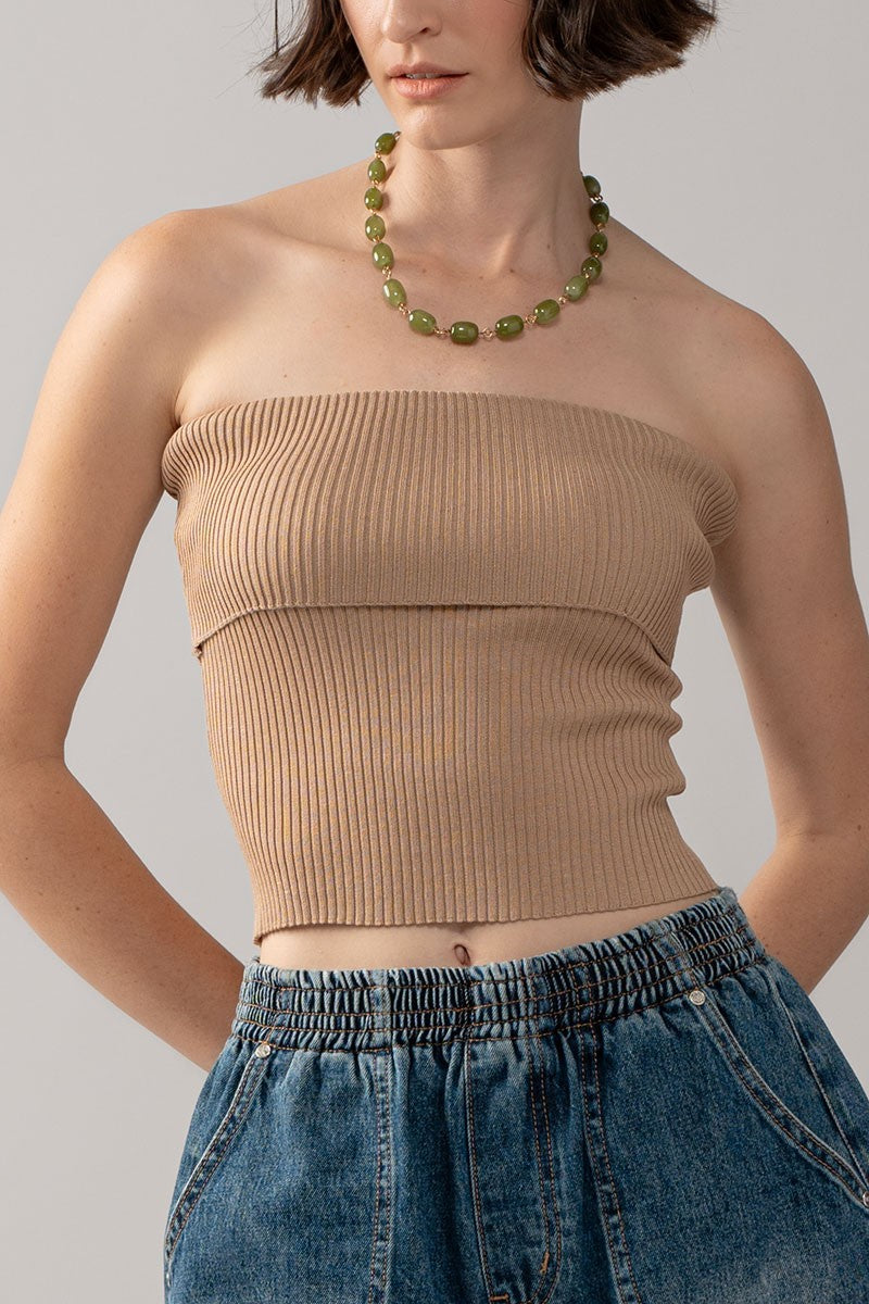 Luxe Ribbed Tube Top in Khaki - Women's Wholesale Tanks & Camis | Trend Notes