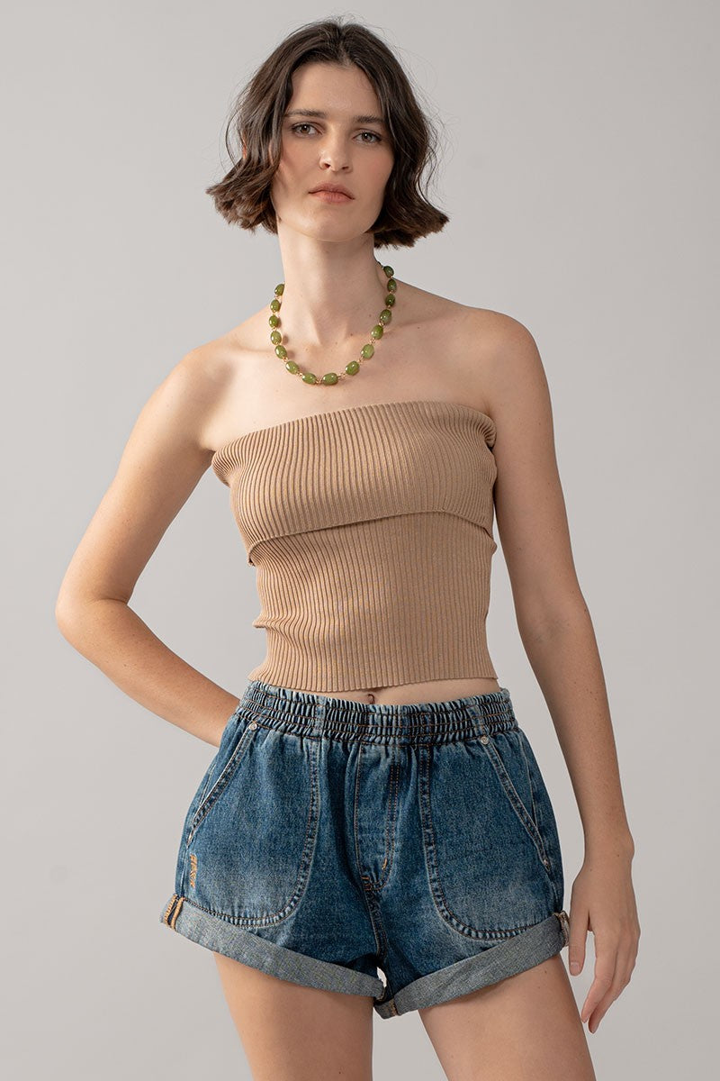 Luxe Ribbed Tube Top in Khaki - Women's Wholesale Tanks & Camis | Trend Notes