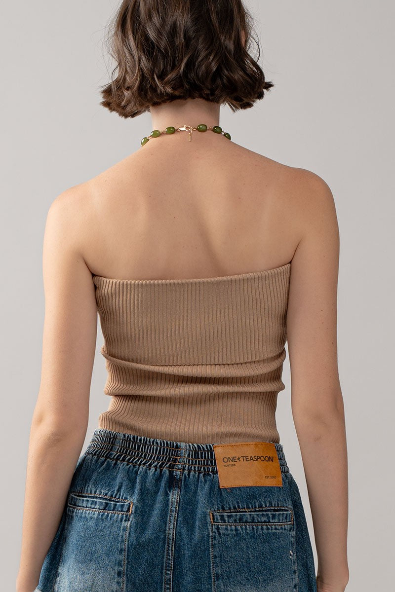 Luxe Ribbed Tube Top in Khaki - Women's Wholesale Tanks & Camis | Trend Notes
