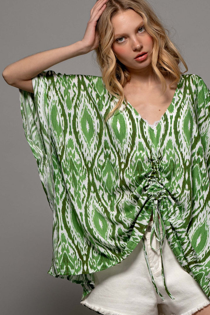 Emerald Ikat Woven Top in Green - Women's Wholesale Cover-Ups & Throws | Trend Notes