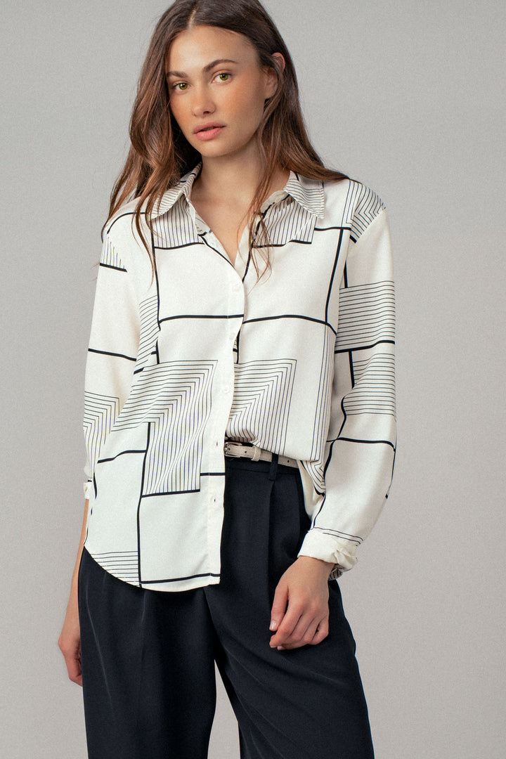 Geometric Print Casual Tops in Cream - Women's Wholesale Shirts & Blouses | Trend Notes