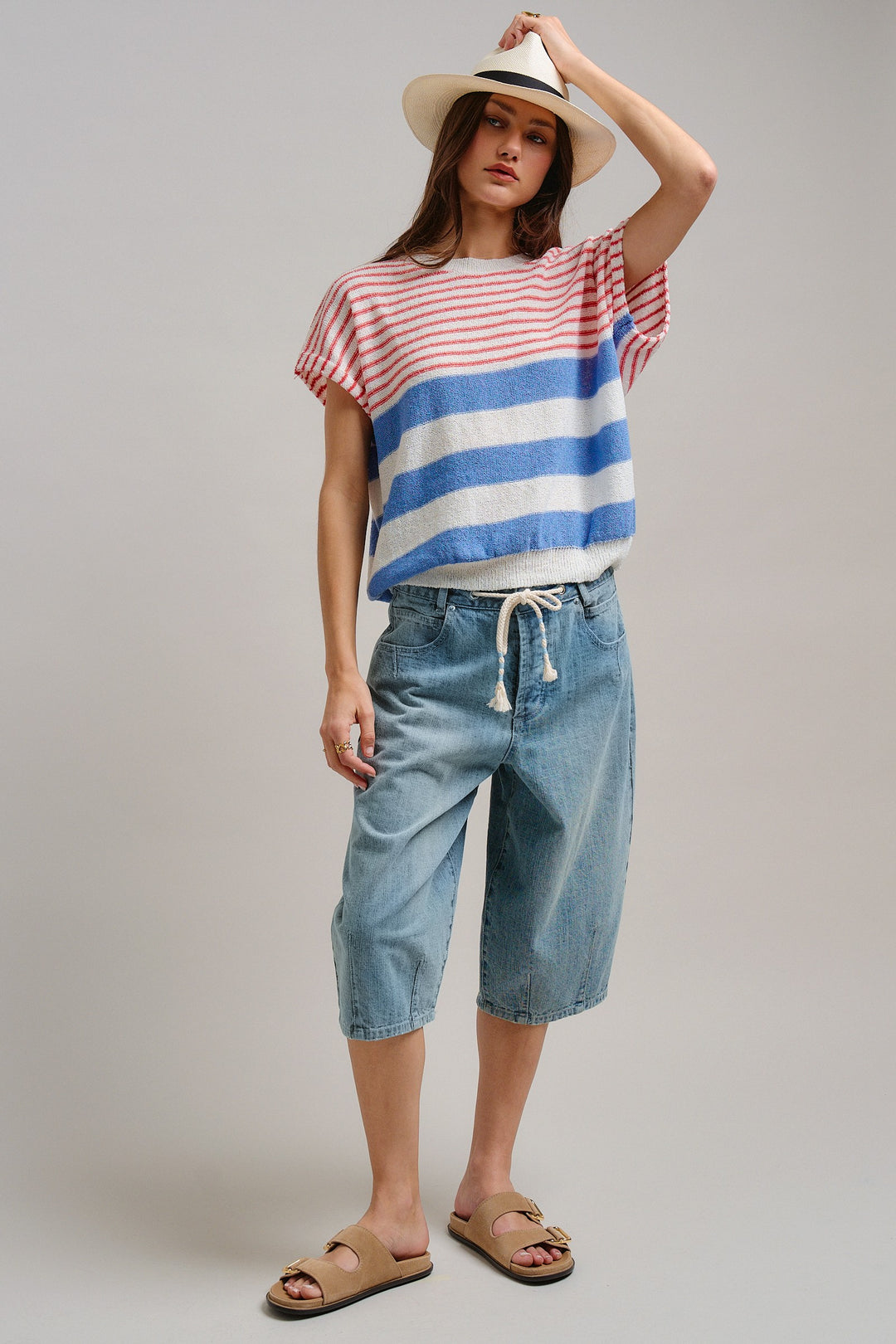 Modern Retro Stripe Knit Top in Blue - Women's Wholesale Tops | Trend Notes