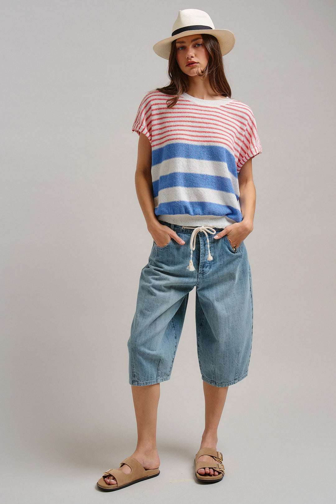 Modern Retro Stripe Knit Top in Blue - Women's Wholesale Tops | Trend Notes