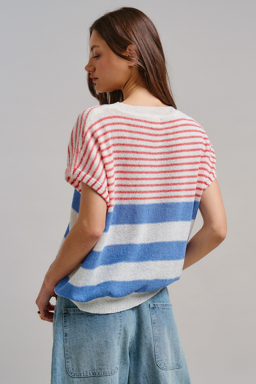 Modern Retro Stripe Knit Top in Blue - Women's Wholesale Tops | Trend Notes
