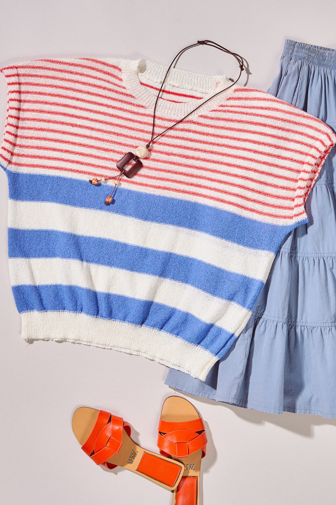 Modern Retro Stripe Knit Top in Blue - Women's Wholesale Tops | Trend Notes