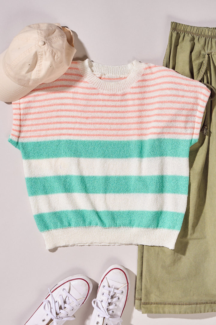 Modern Retro Stripe Knit Top in Mint - Women's Wholesale Tops | Trend Notes