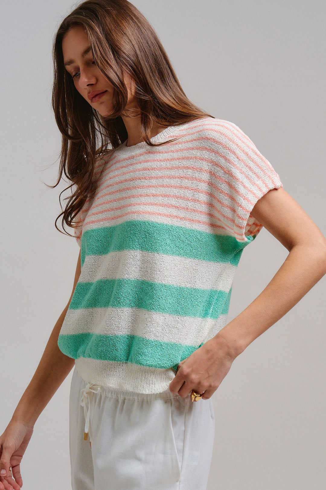 Modern Retro Stripe Knit Top in Mint - Women's Wholesale Tops | Trend Notes