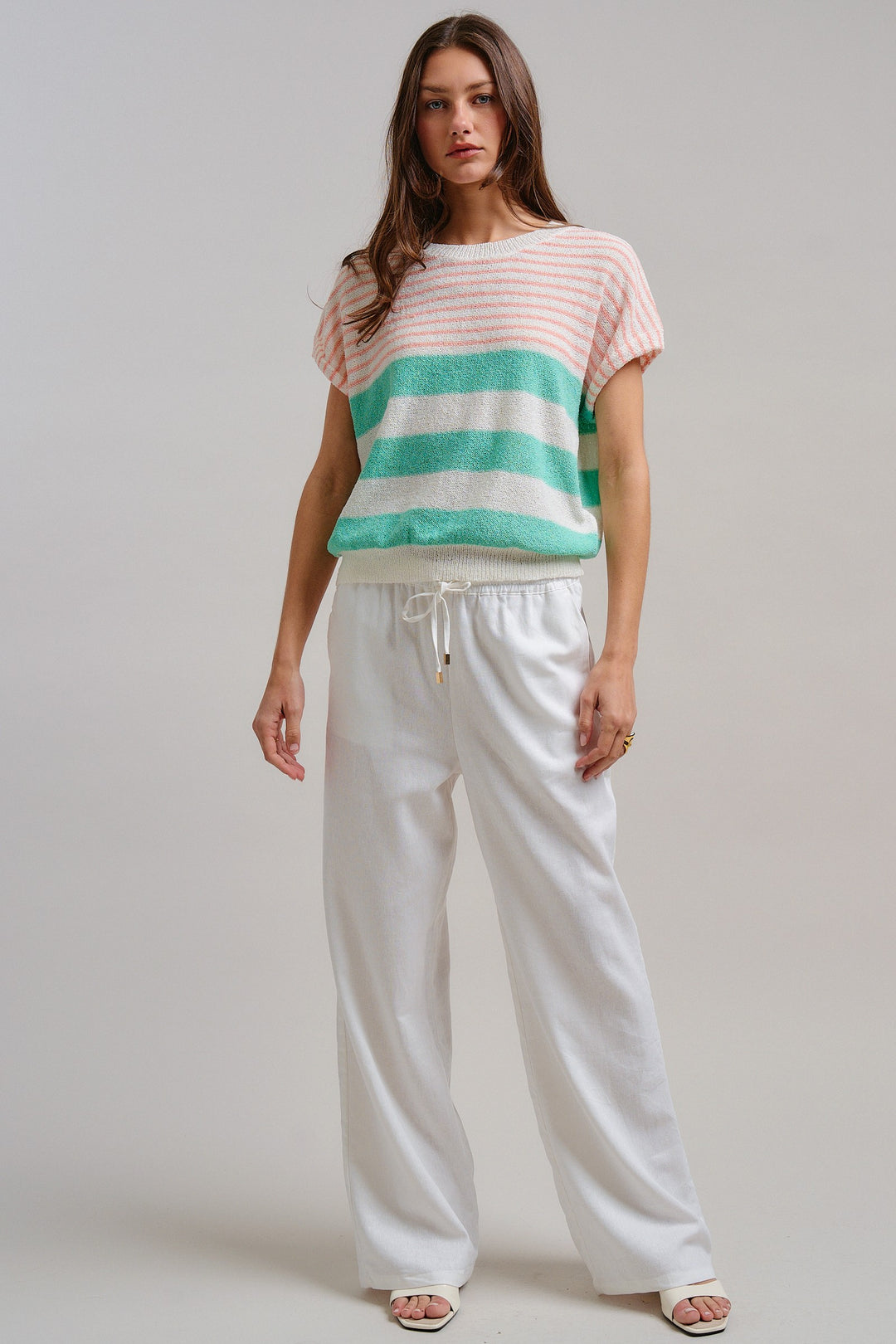 Modern Retro Stripe Knit Top in Mint - Women's Wholesale Tops | Trend Notes