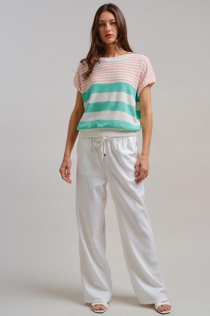 Modern Retro Stripe Knit Top in Mint - Women's Wholesale Tops | Trend Notes