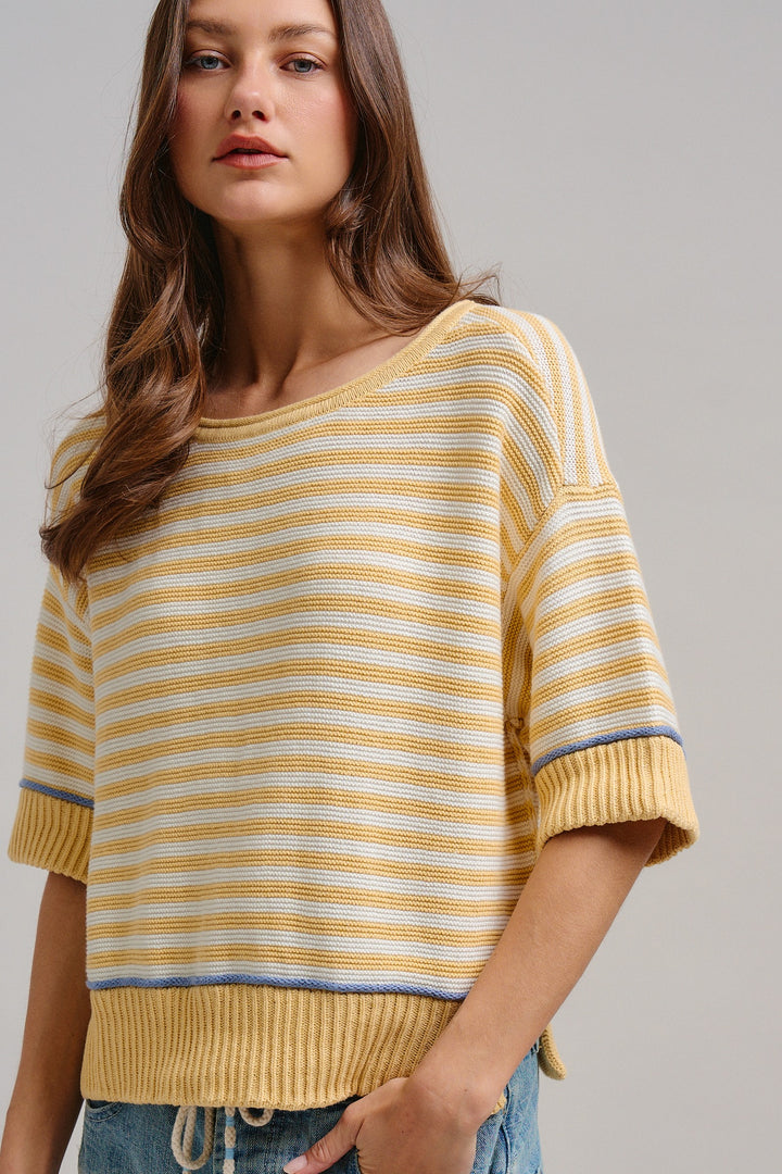 Happy Sunshine Stripe Knit Top in Butter Yellow - Women's Wholesale Tops | Trend Notes