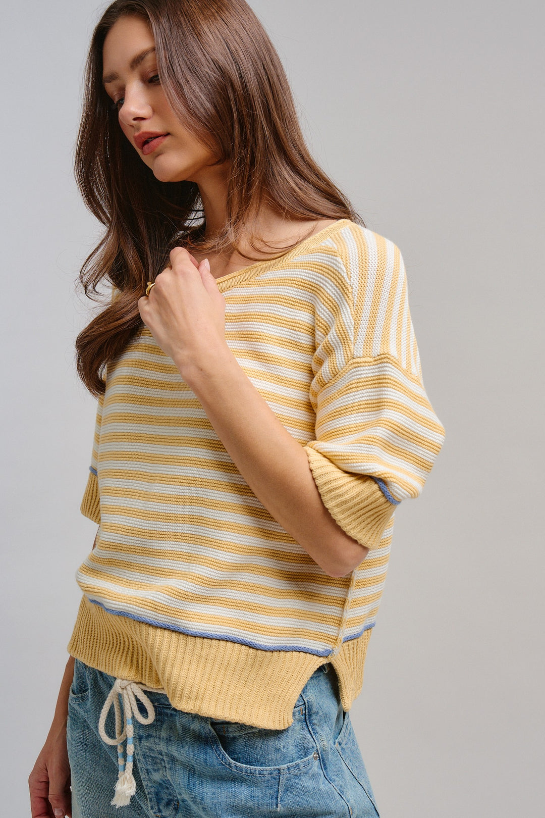 Happy Sunshine Stripe Knit Top in Butter Yellow - Women's Wholesale Tops | Trend Notes