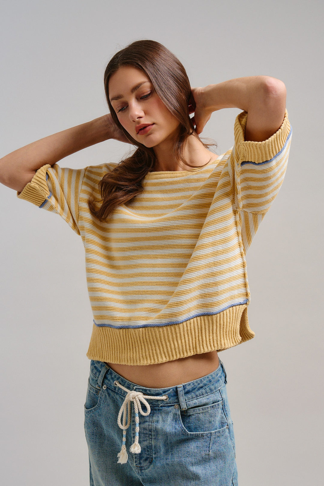 Happy Sunshine Stripe Knit Top in Butter Yellow - Women's Wholesale Tops | Trend Notes