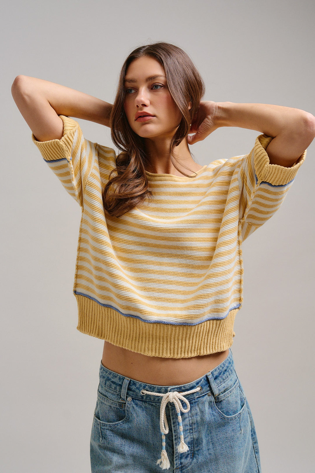 Happy Sunshine Stripe Knit Top in Butter Yellow - Women's Wholesale Tops | Trend Notes