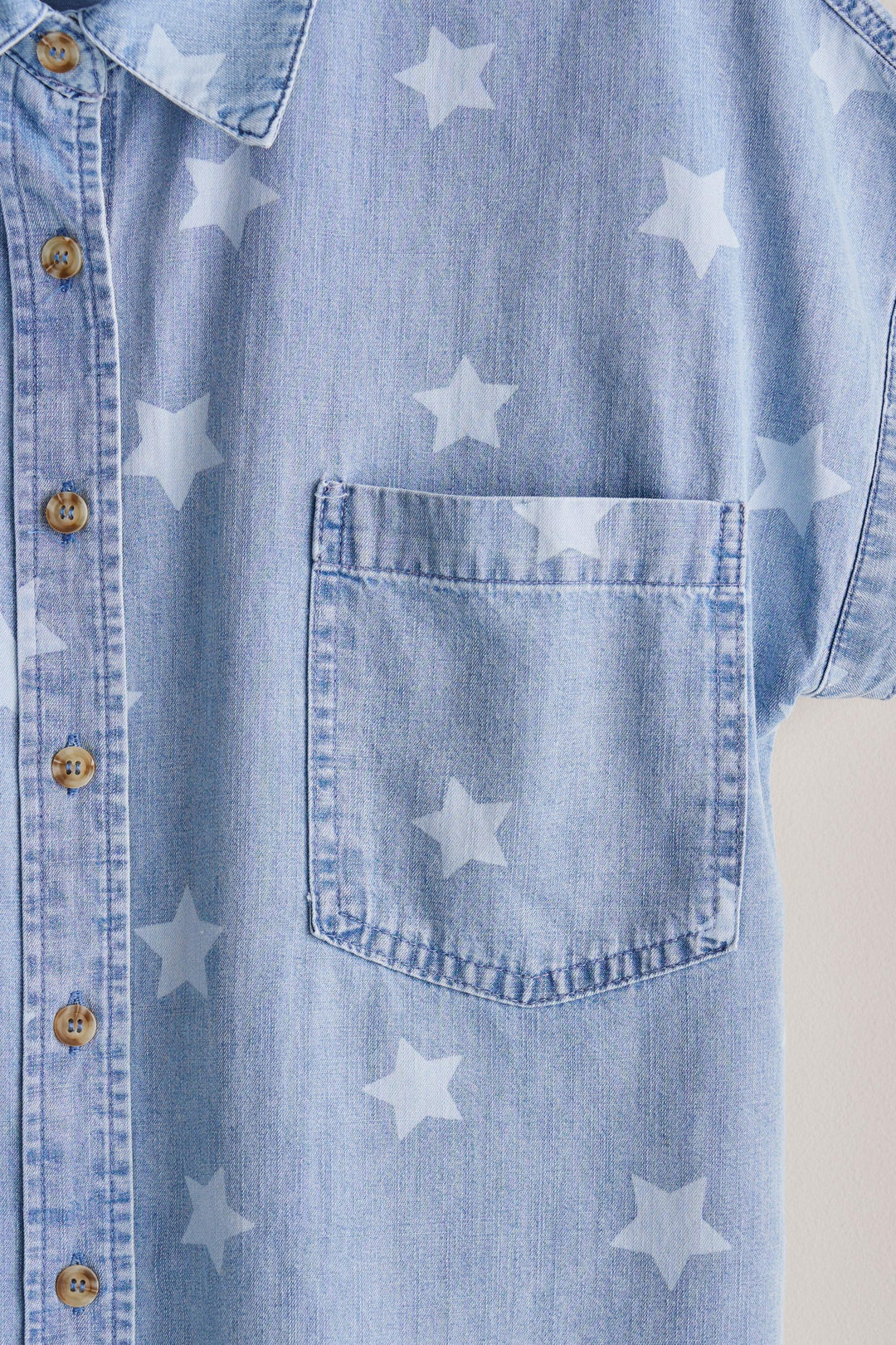 Lucky Star Denim Button Down in Denim - Women's Wholesale Tops | Trend Notes