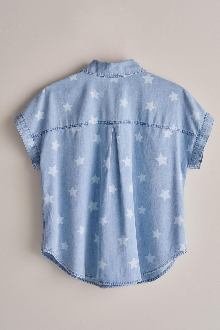 Lucky Star Denim Button Down in Denim - Women's Wholesale Tops | Trend Notes