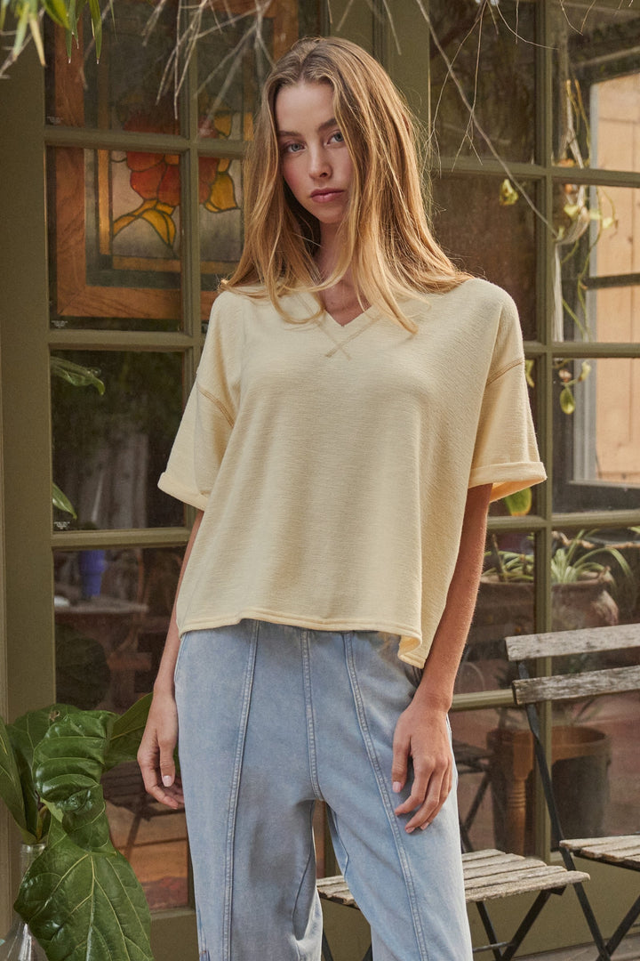 The Soft Modern Ease Top in Butter Yellow - Women's Wholesale Tops | Trend Notes