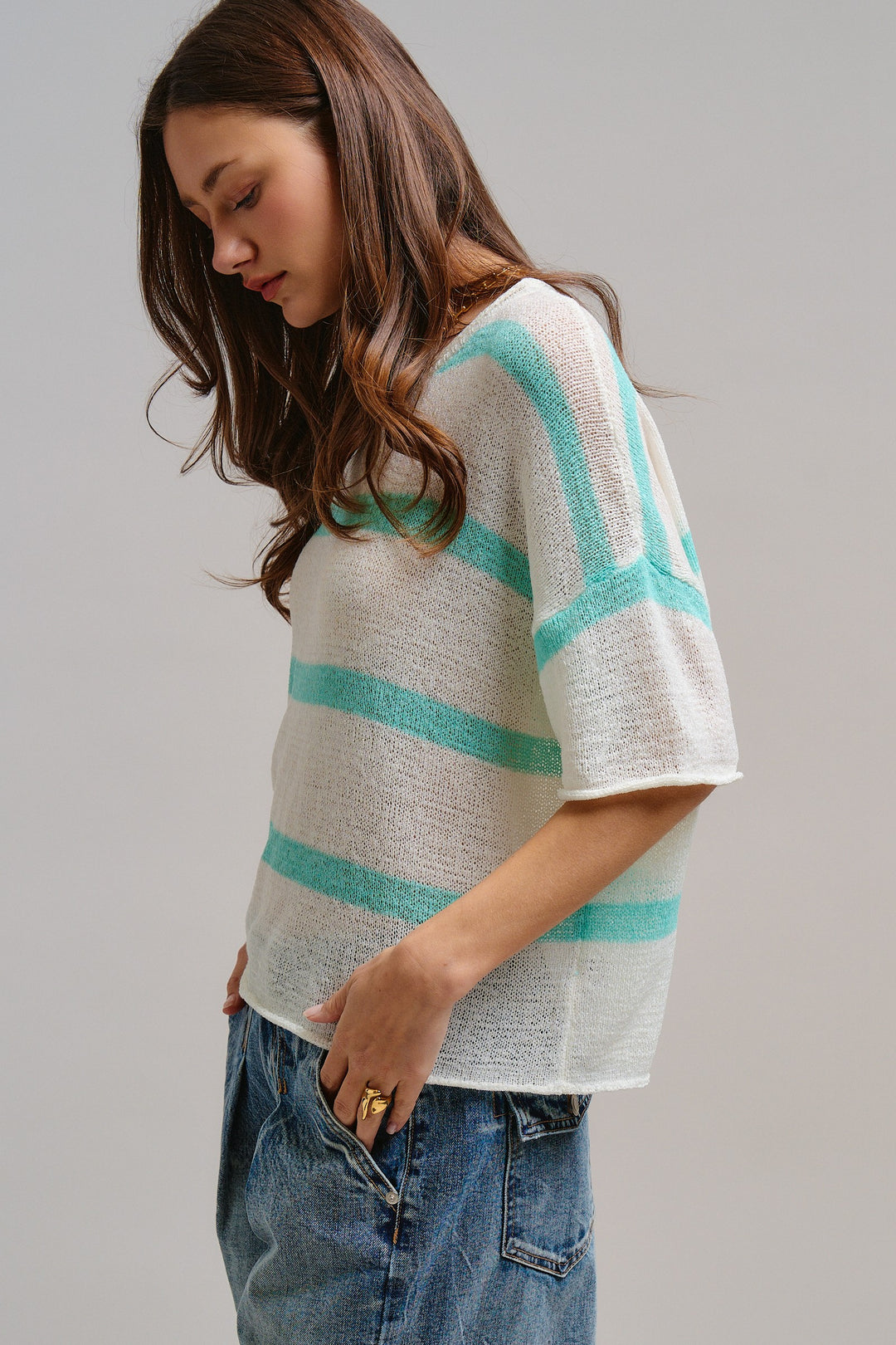The Ocean Mist Stripe Knit Top in Mint - Women's Wholesale Tops | Trend Notes