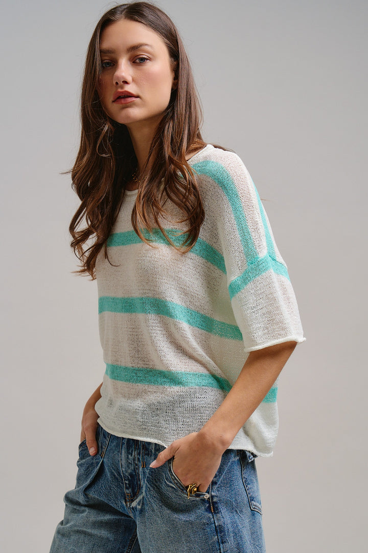 The Ocean Mist Stripe Knit Top in Mint - Women's Wholesale Tops | Trend Notes