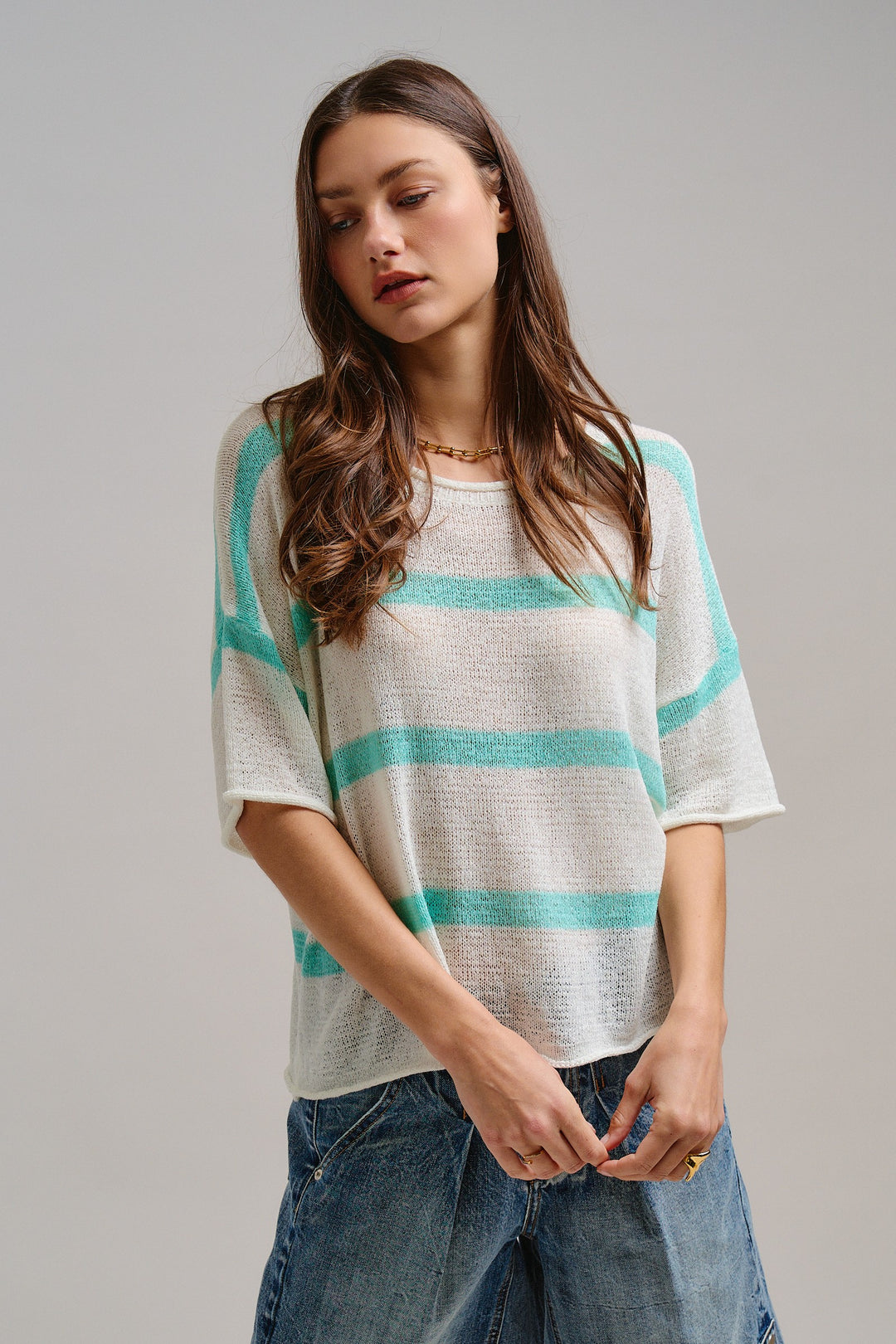 The Ocean Mist Stripe Knit Top in Mint - Women's Wholesale Tops | Trend Notes