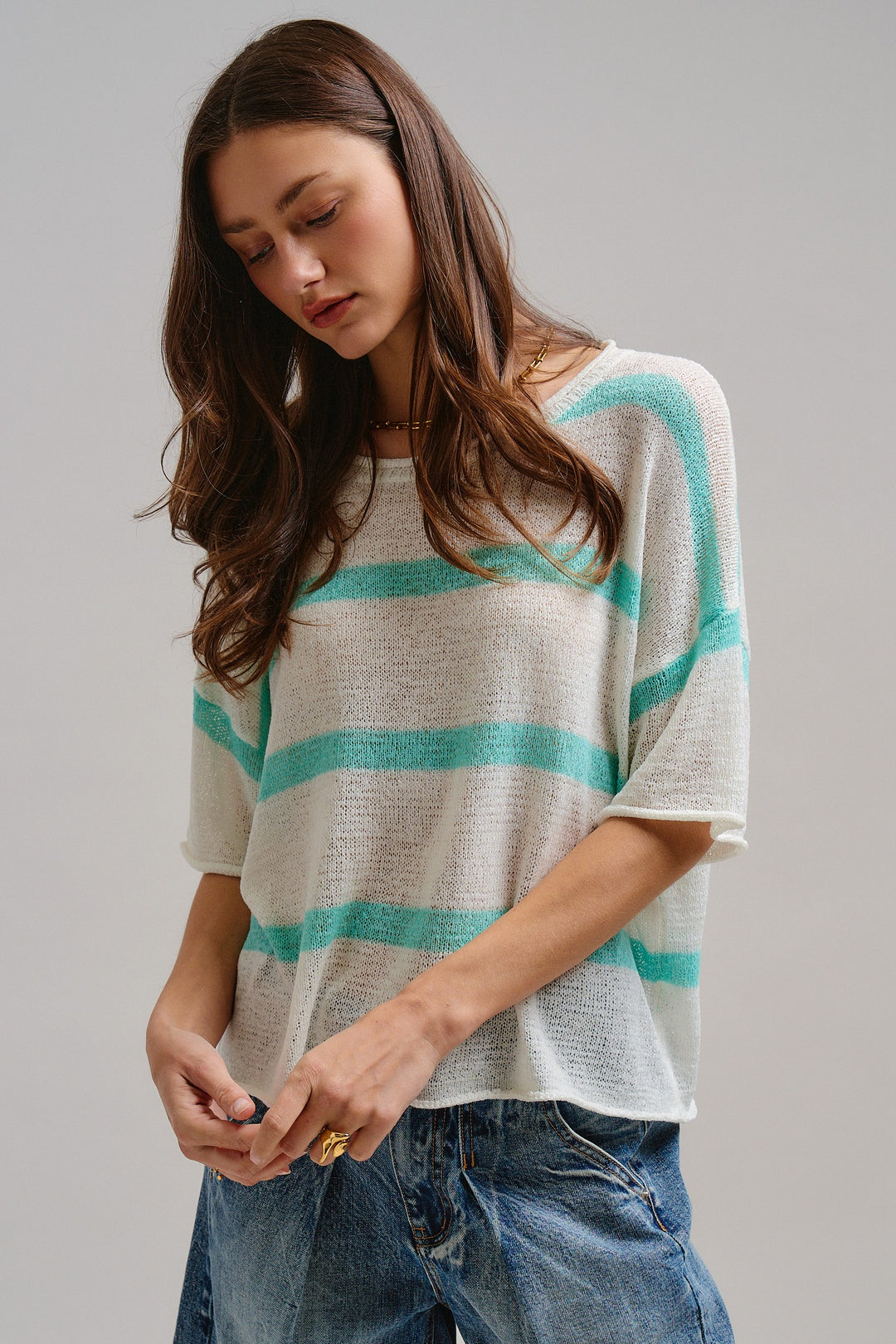 The Ocean Mist Stripe Knit Top in Mint - Women's Wholesale Tops | Trend Notes