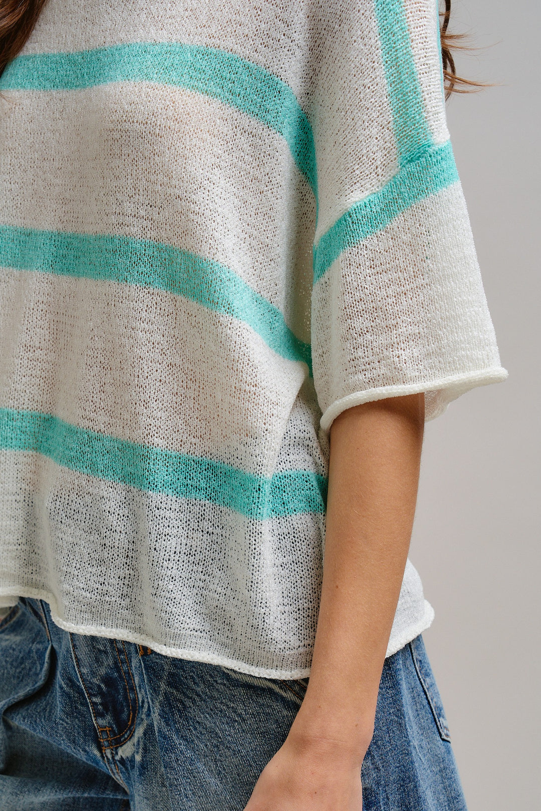 The Ocean Mist Stripe Knit Top in Mint - Women's Wholesale Tops | Trend Notes