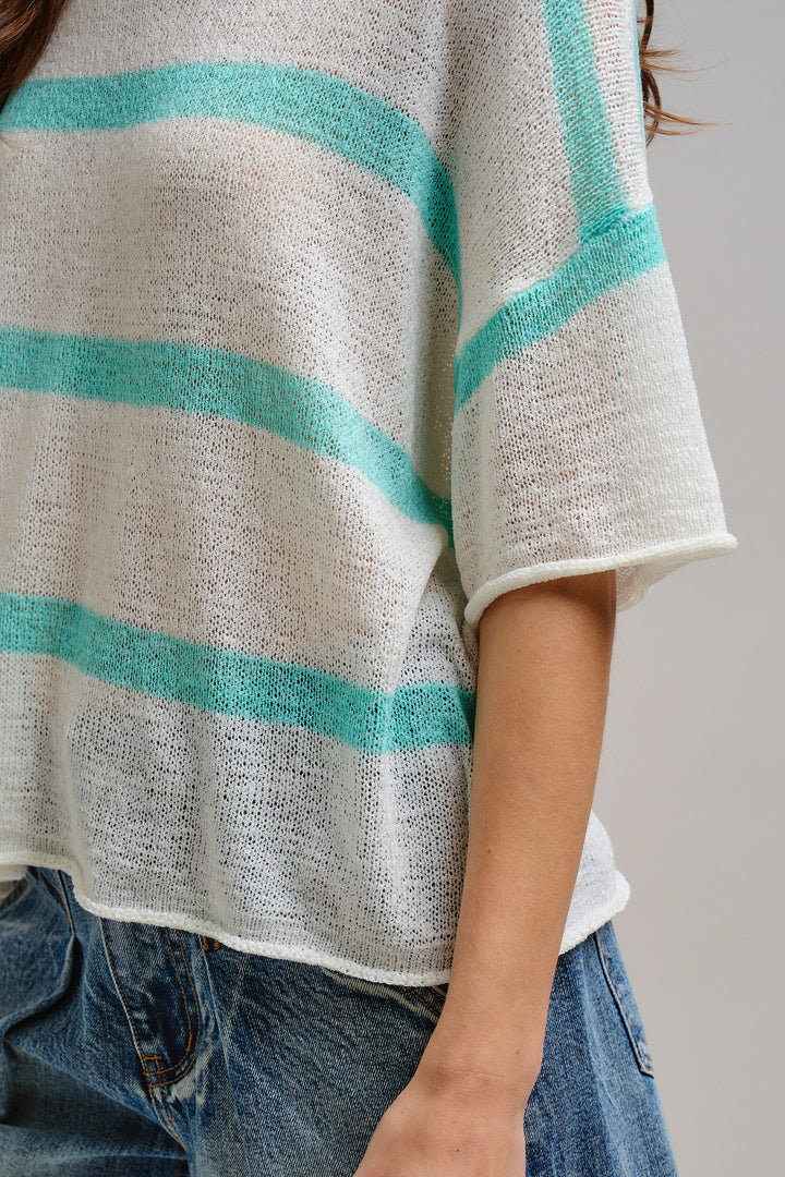 The Ocean Mist Stripe Knit Top in Mint - Women's Wholesale Tops | Trend Notes