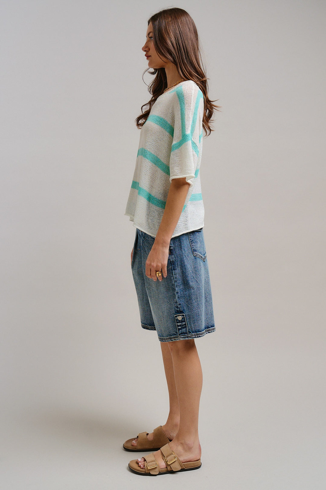 The Ocean Mist Stripe Knit Top in Mint - Women's Wholesale Tops | Trend Notes